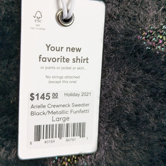 MARINE LAYER Arielle Black Metallic Funfetti Crew Neck Sweater Sz L NWT - Picture 9 of 11